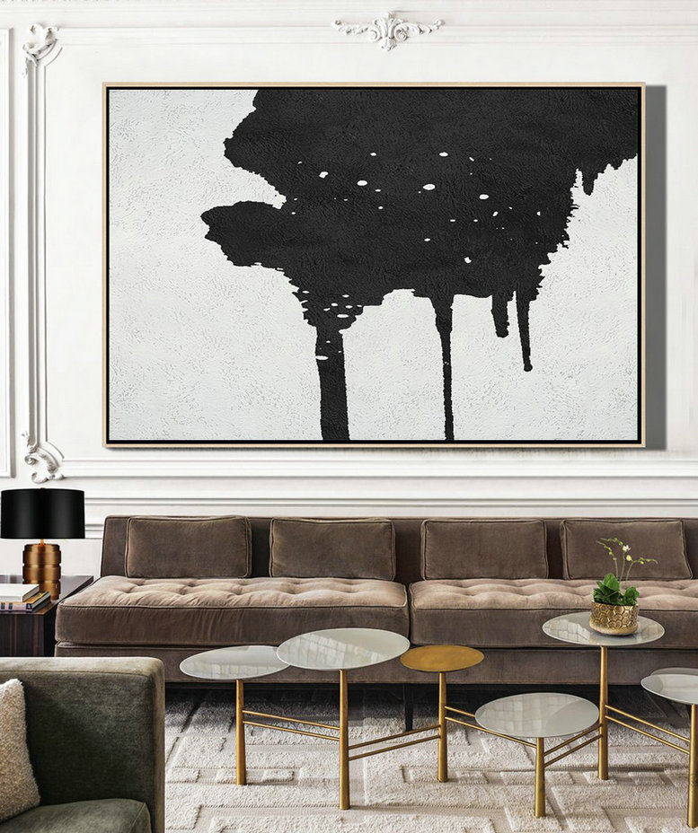 Artwork For Sale,Oversized Horizontal Minimal Art On Canvas, Black And White Minimalist Painting - Large Living Room Decor